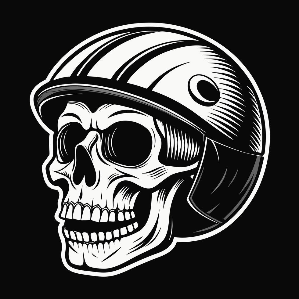 skull in a helmet on a black background vector