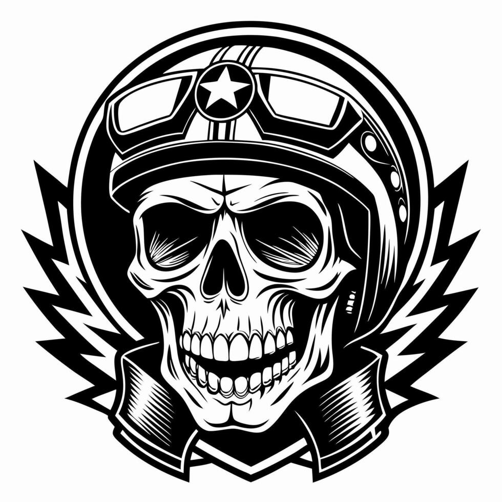 skull in a motorcycle helmet with a star on the side vector