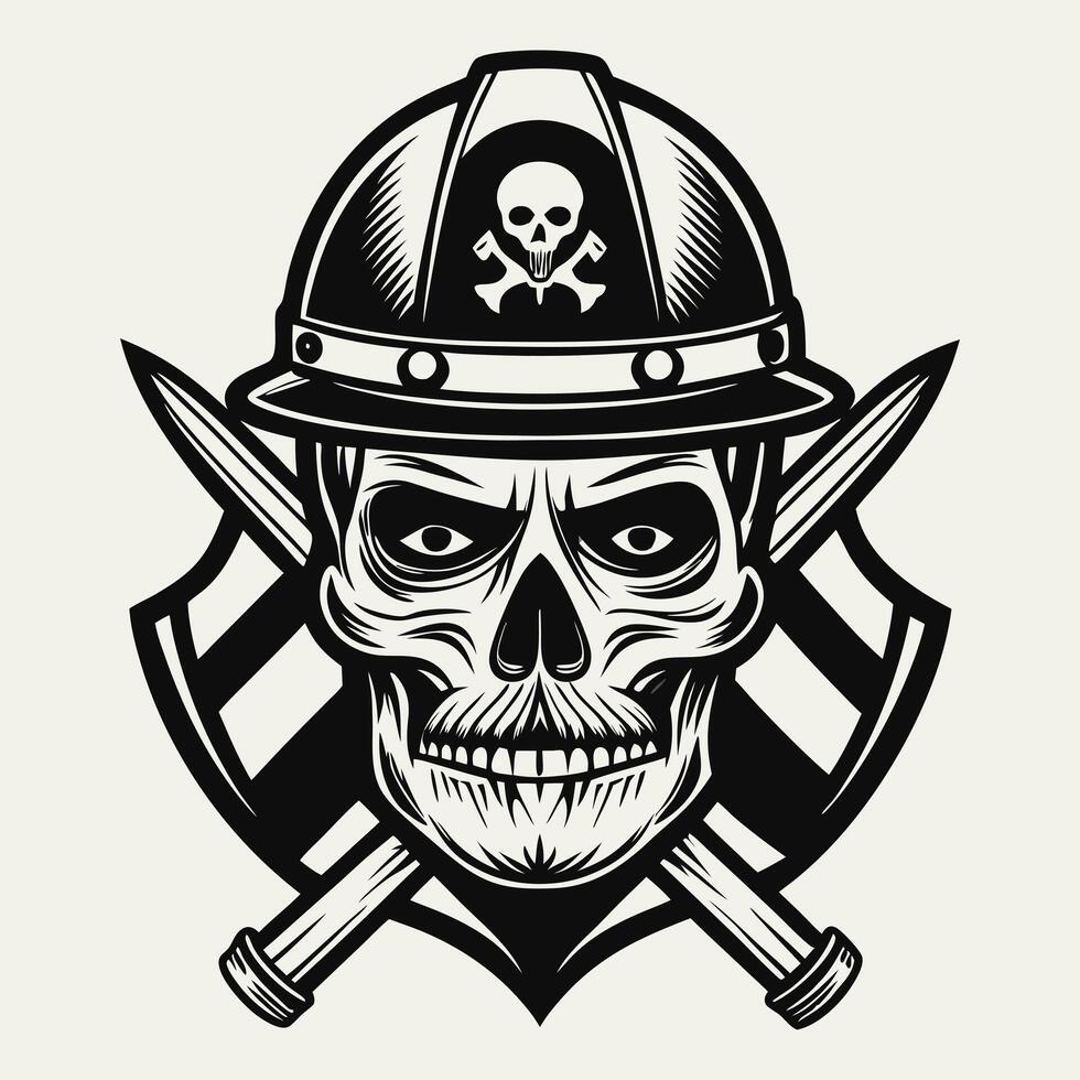 skull in a helmet with crossed axes and skull vector