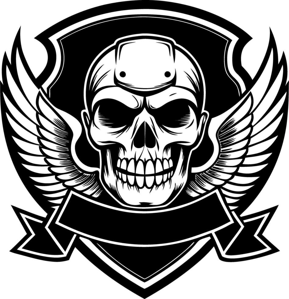 skull with wings and shield emblem vector