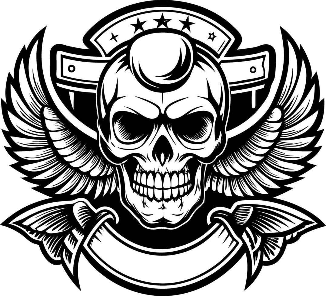skull with wings and shield illustration vector