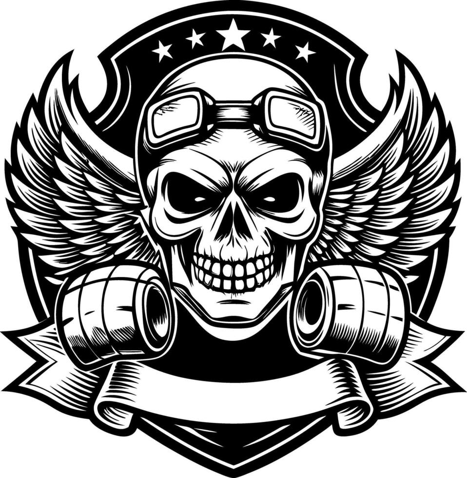 skull with wings and goggles in a vintage style vector