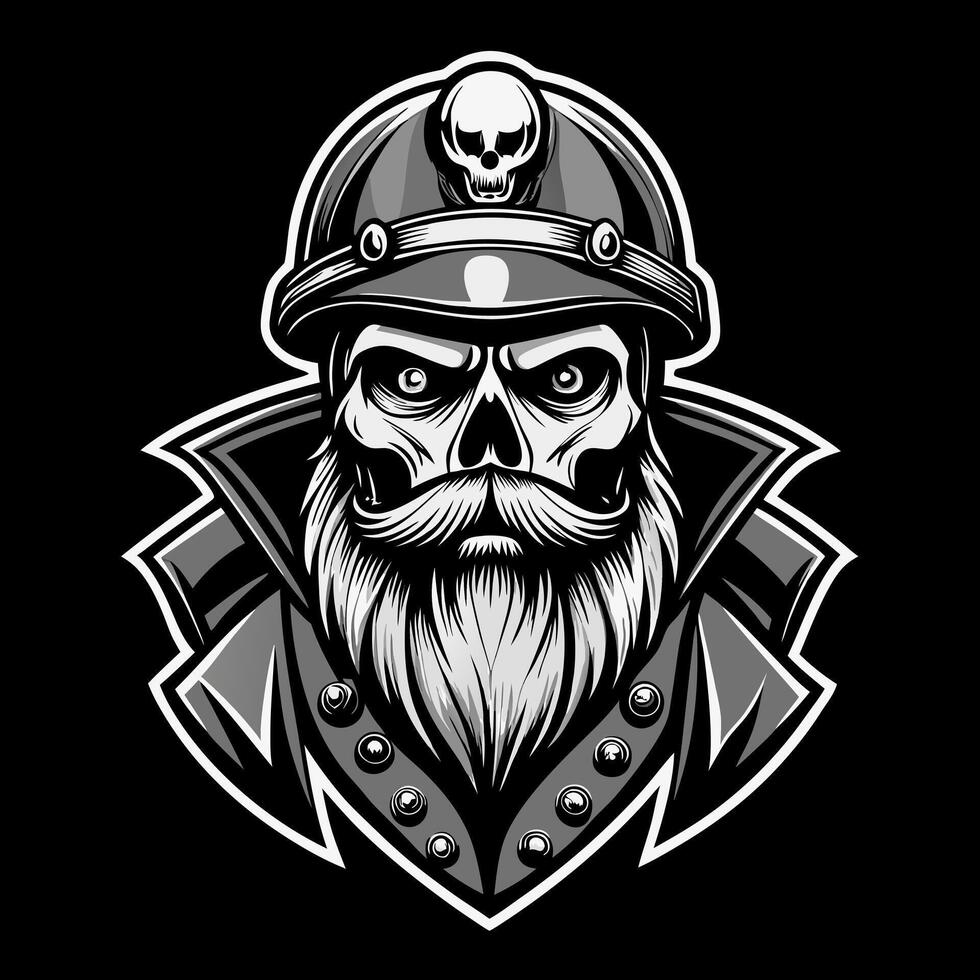 a skull with a beard and a hat vector