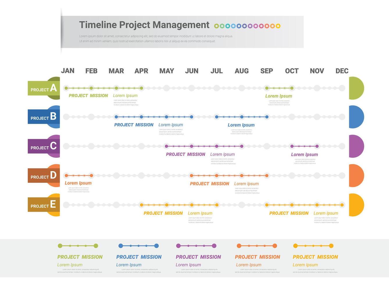 Project schedule year chart, overview planning timeline. vector
