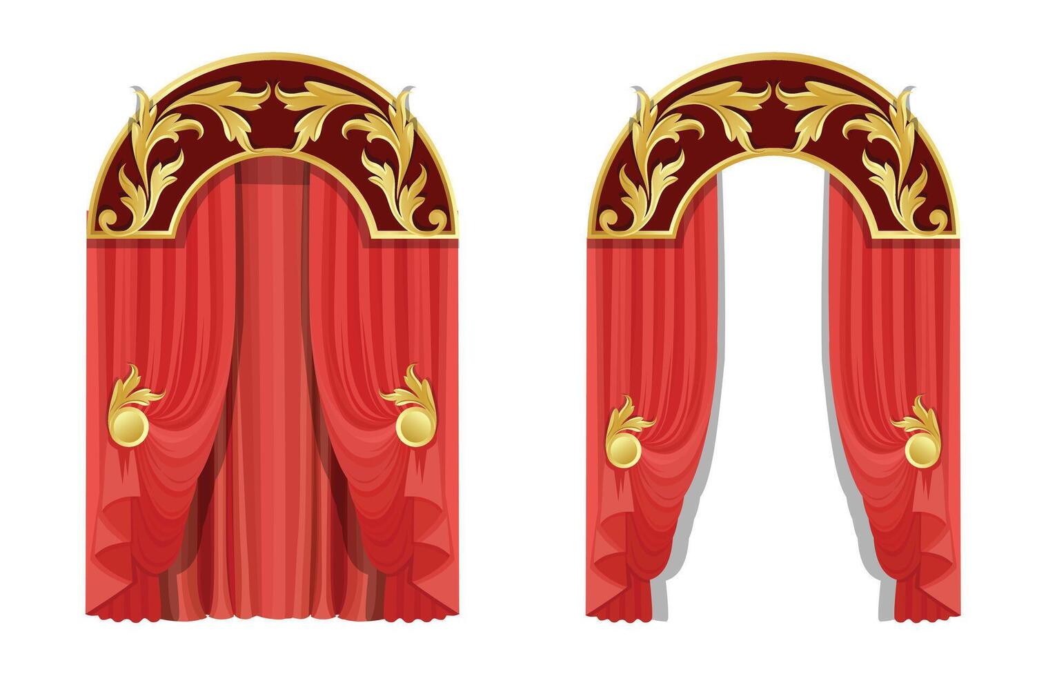 realistic luxury red curtains in victorian style. vector