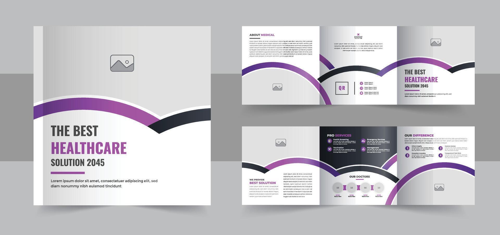 Healthcare and medical clinic square trifold brochure booklet template vector