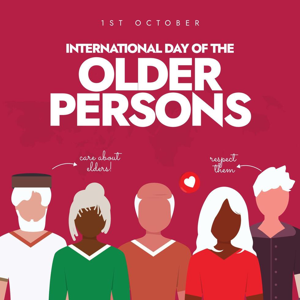 1st October day of the older persons banner, post with olde people of different ethnics vector