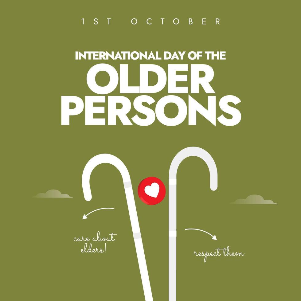 International day of the Older Persons background, banner, post design. 1st October Older persons day celebration banner with two canes vector