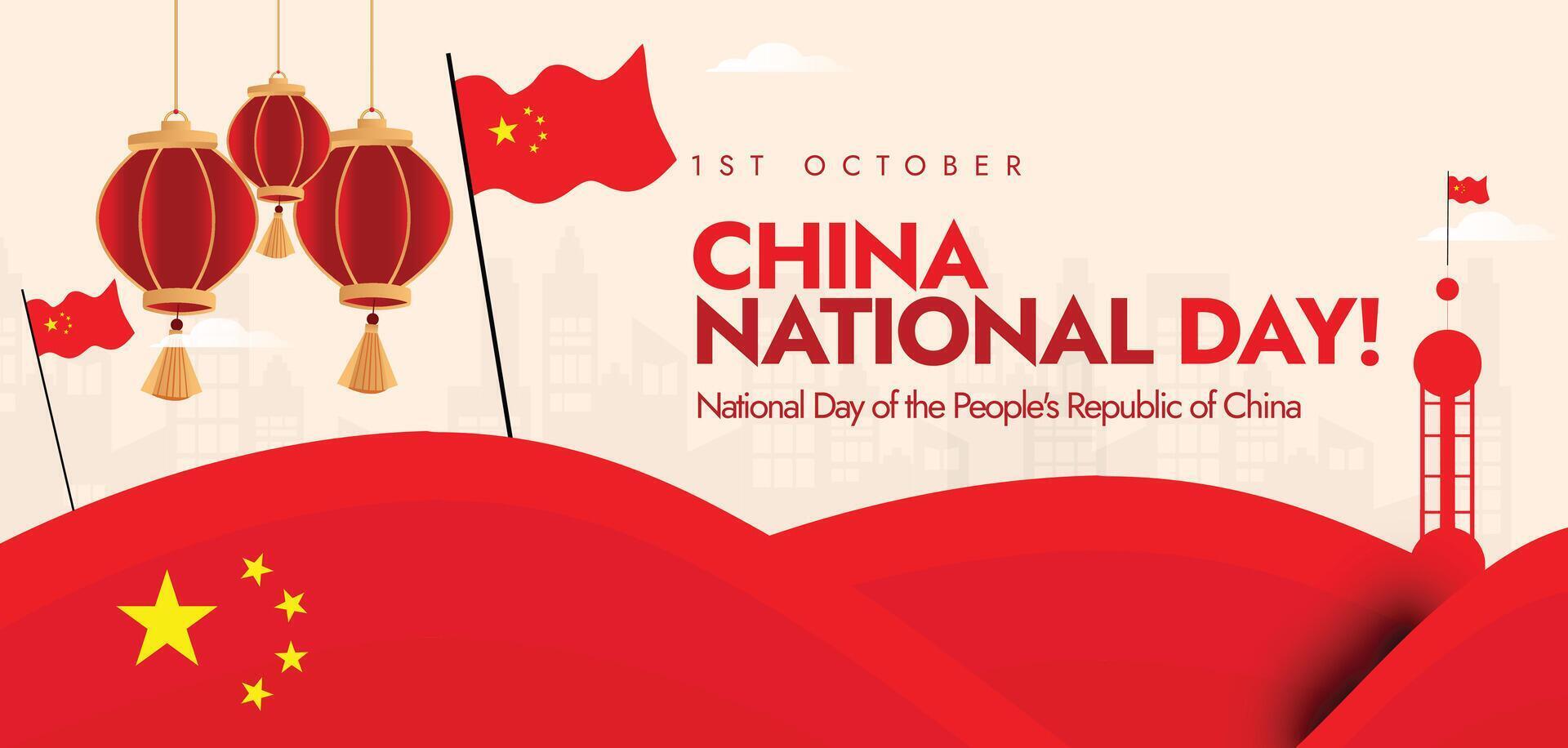 1st October China National day banner with its flags, abstract art elements in flag colour and stars. vector