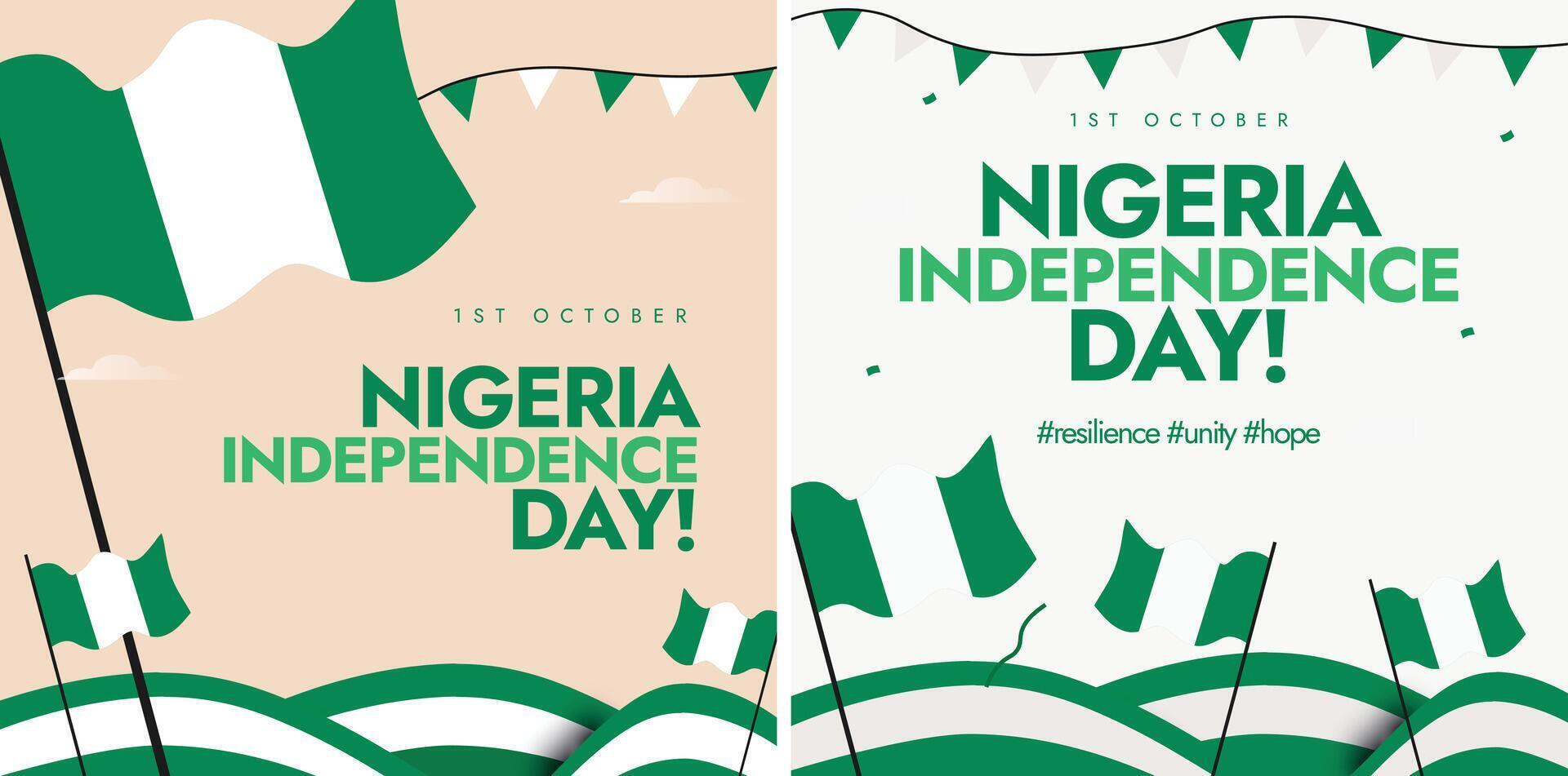1st October Nigeria Independence day celebration banners template design with its flags, abstract art elements in flag colours. vector