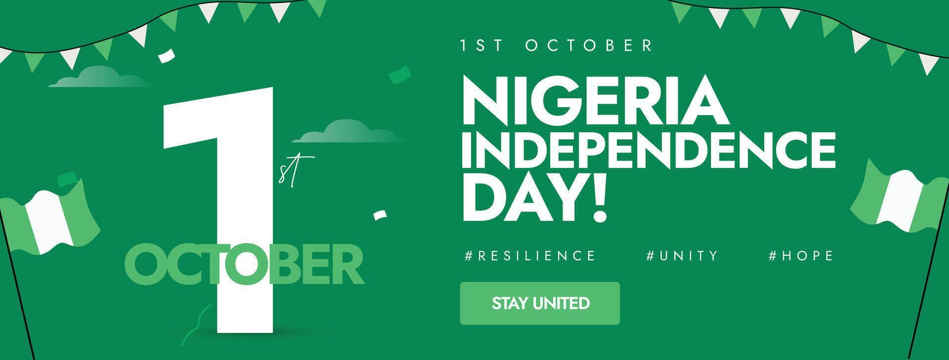 Independence day of Nigeria. 1st October Nigeria Independence day cover banner, background, post with its flags in green background vector