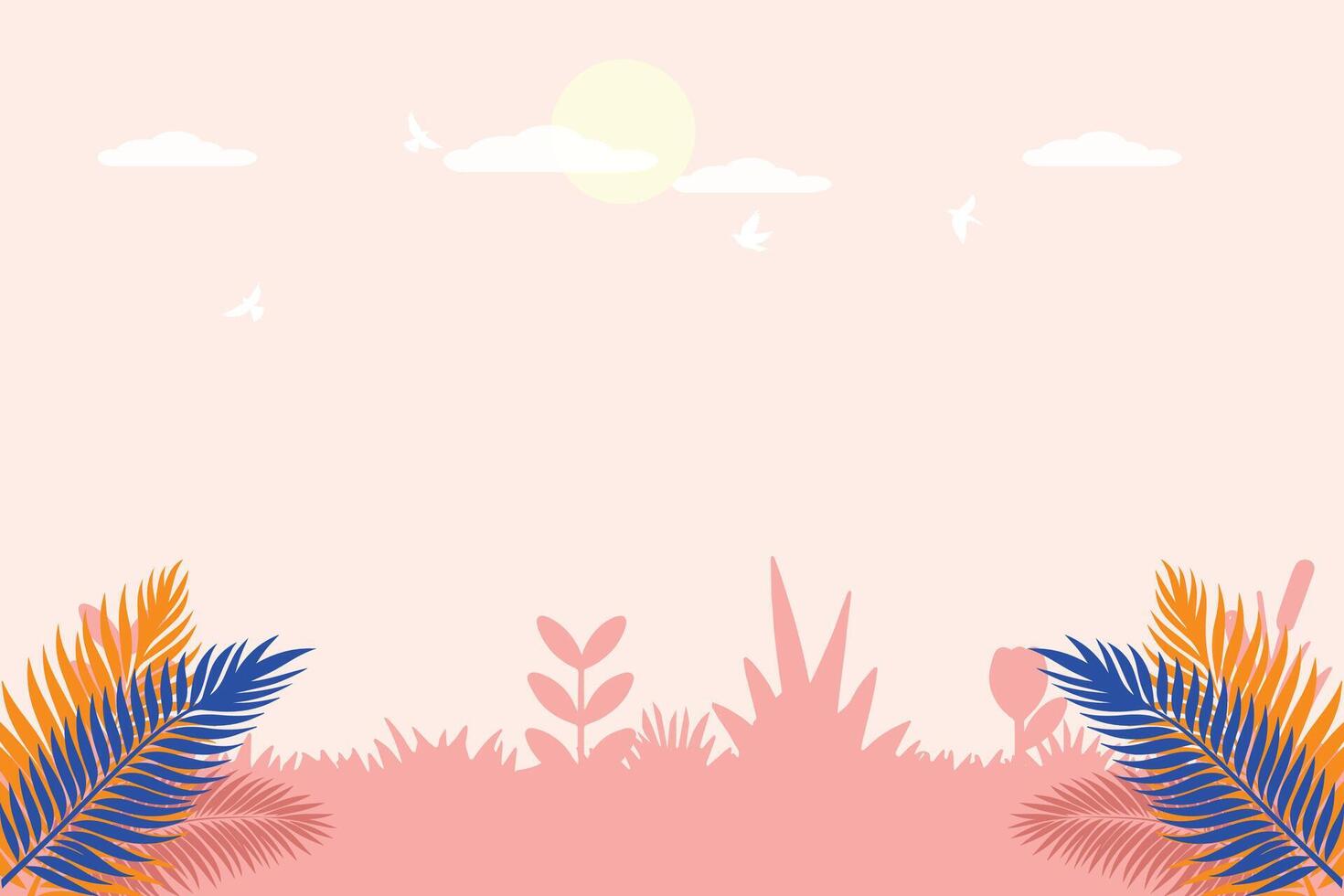 Pastel Tropical Floral Leaves Background with Yellow and Hand Drawn Botanical Elements for Summer Invitations and Product Displays vector