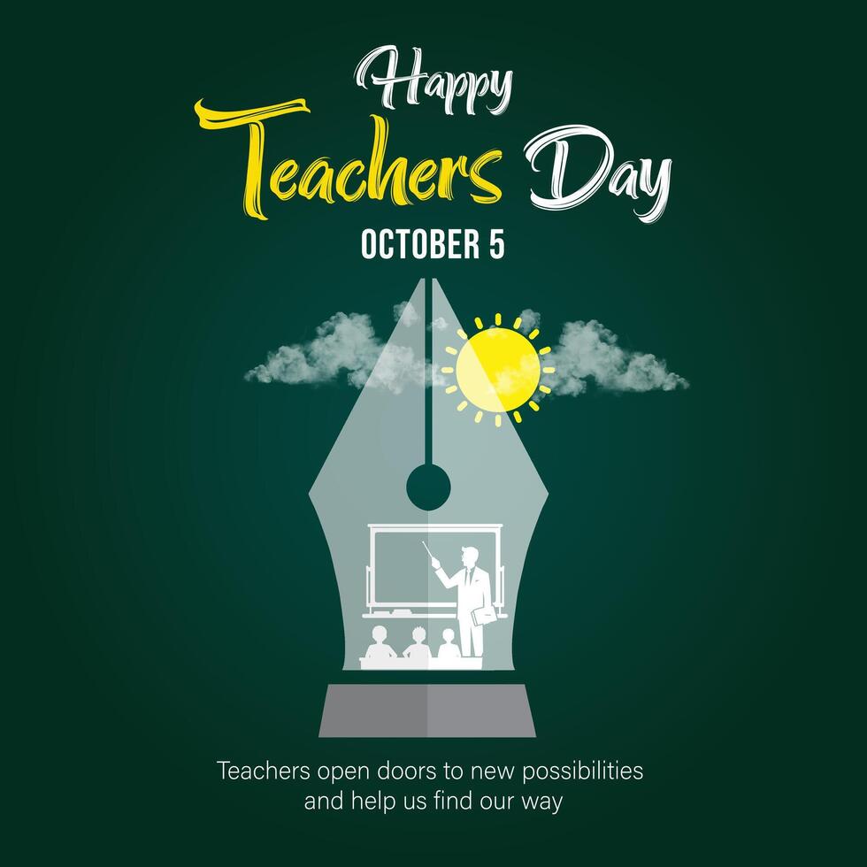 Creative Happy Teachers Day Card Template for October 5 Celebration with School Background and Student Appreciation vector