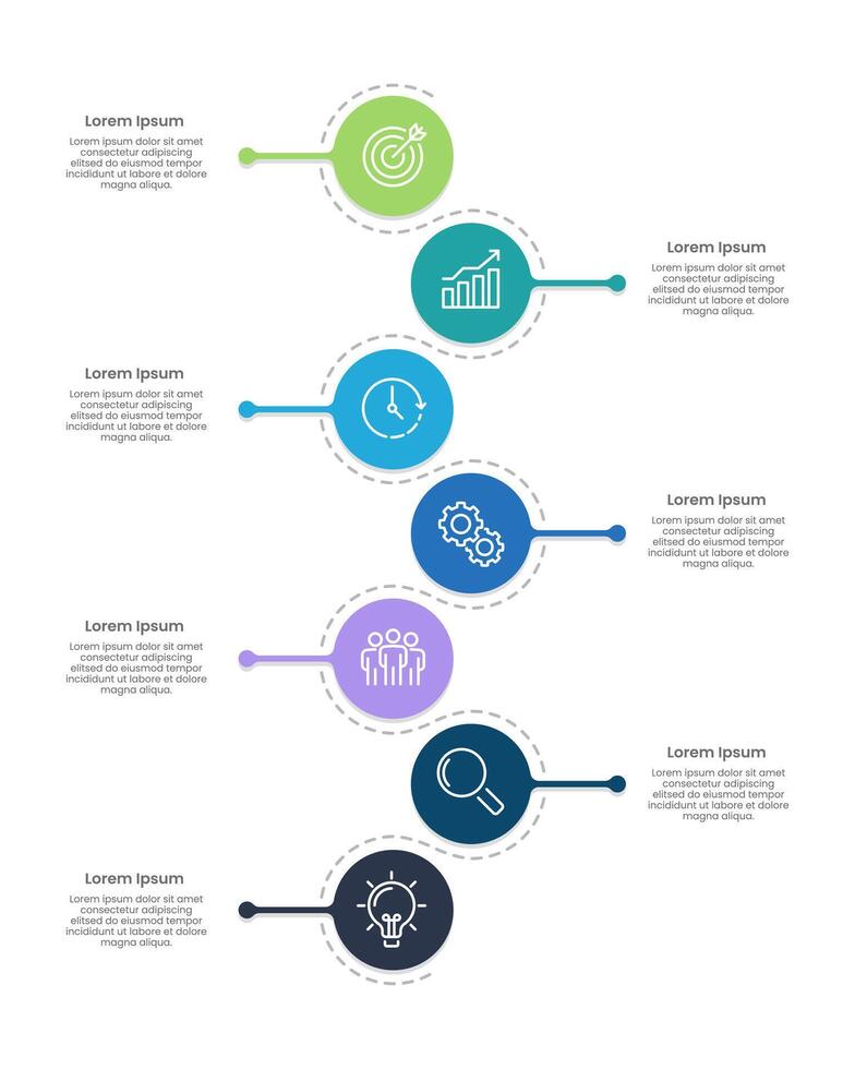 7 steps infographic curve and colorful circle design template. Business presentation, workflow, strategy and planning. vector