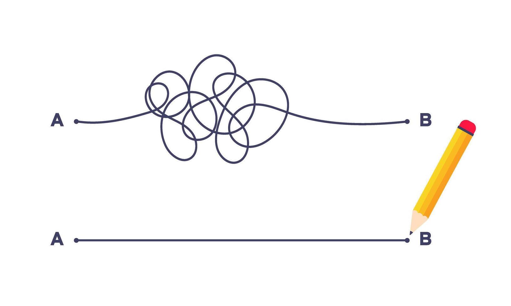 Complex and easy simple way from point A to B illustration. vector