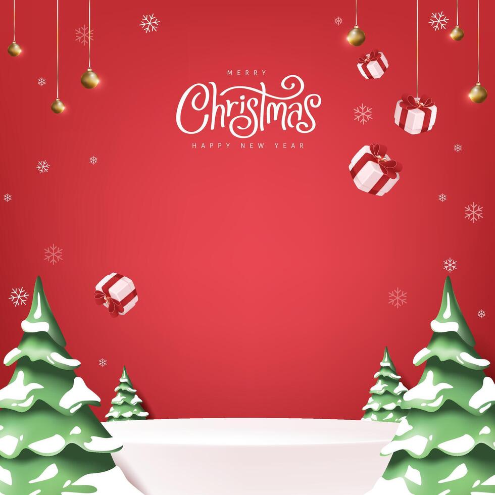 Merry Christmas banner with white product display festive decoration for christmas vector