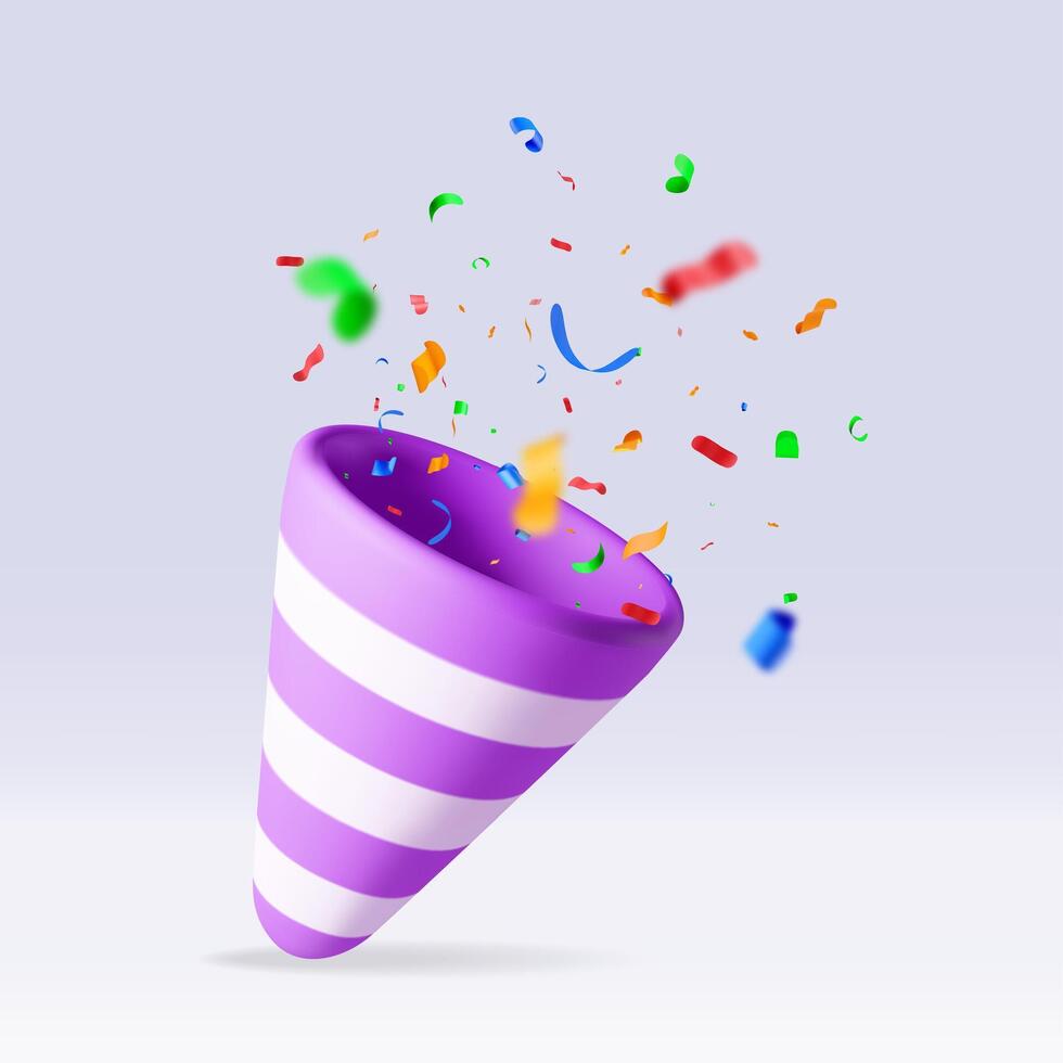 3D party popper with confetti vector