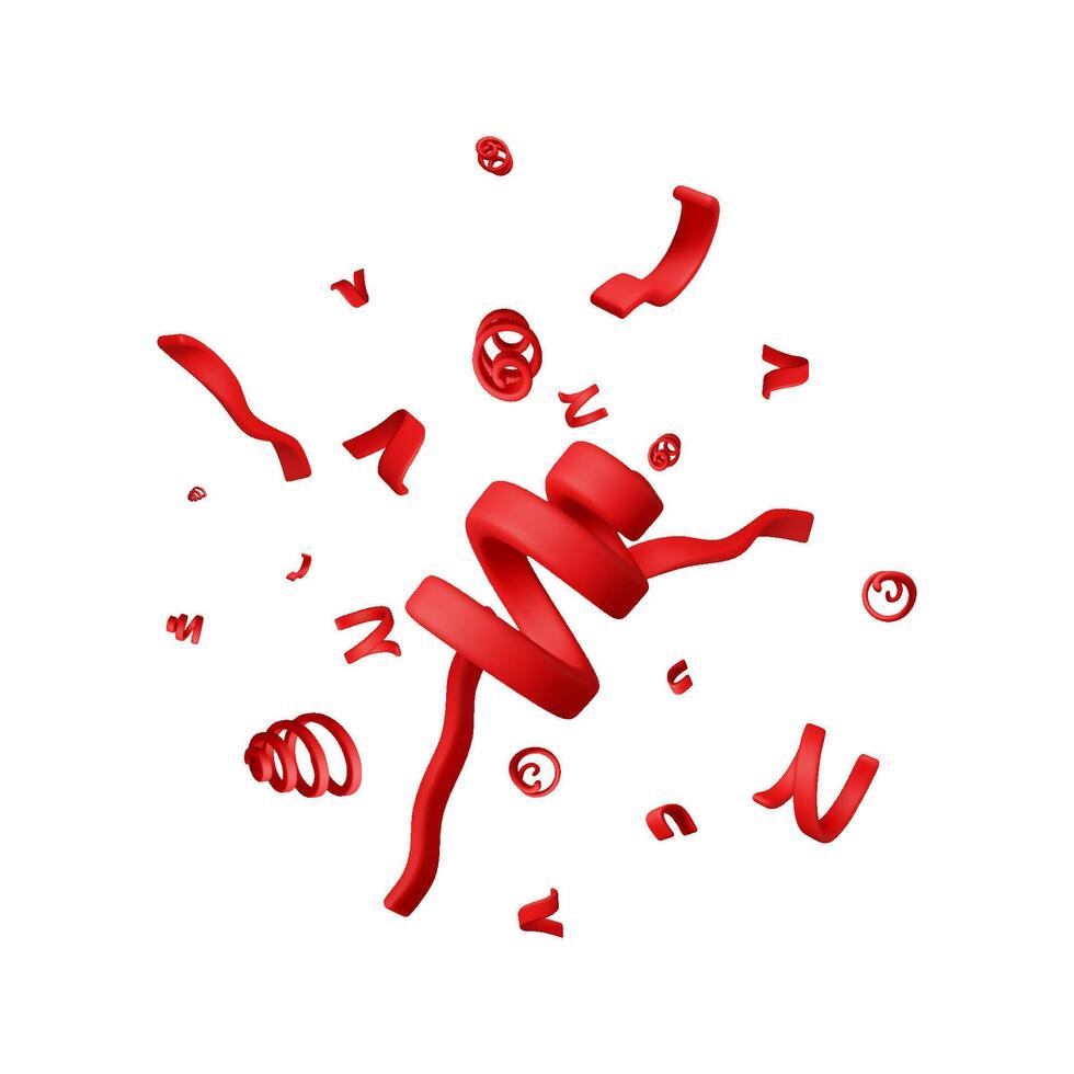 3d set of red spiral confetti isolated. vector