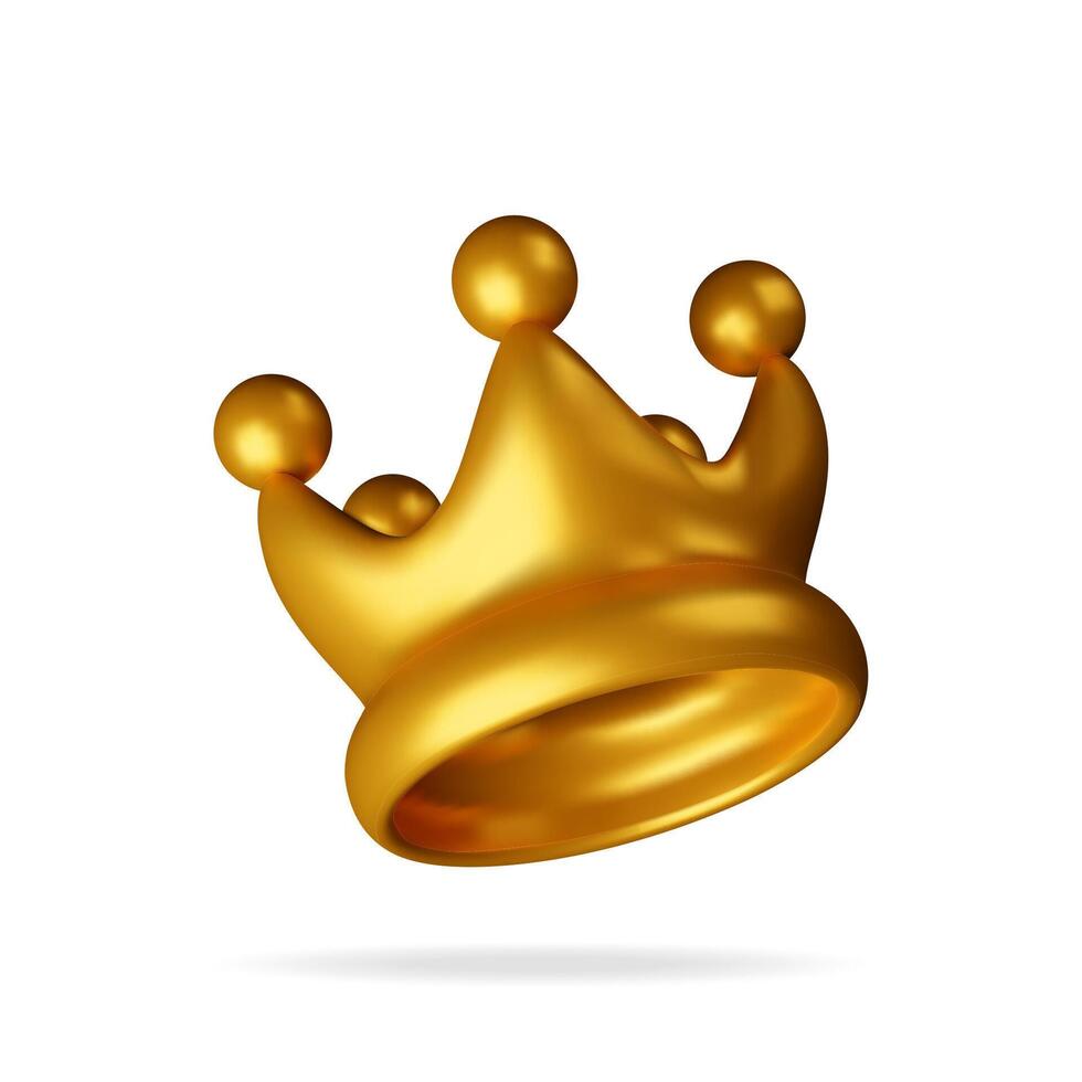 3D gold crown icon isolated on white. Render golden crown vector