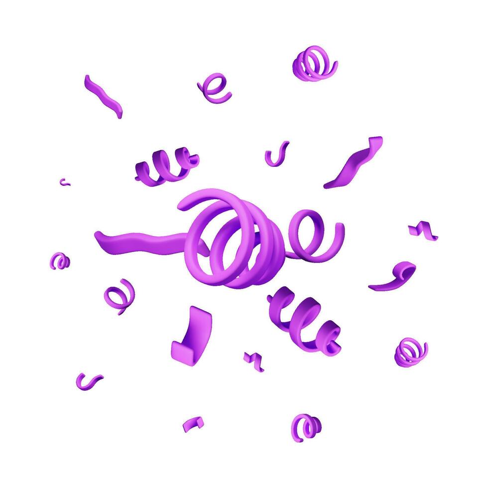 3d set of spiral confetti isolated. Render colorful serpentine vector