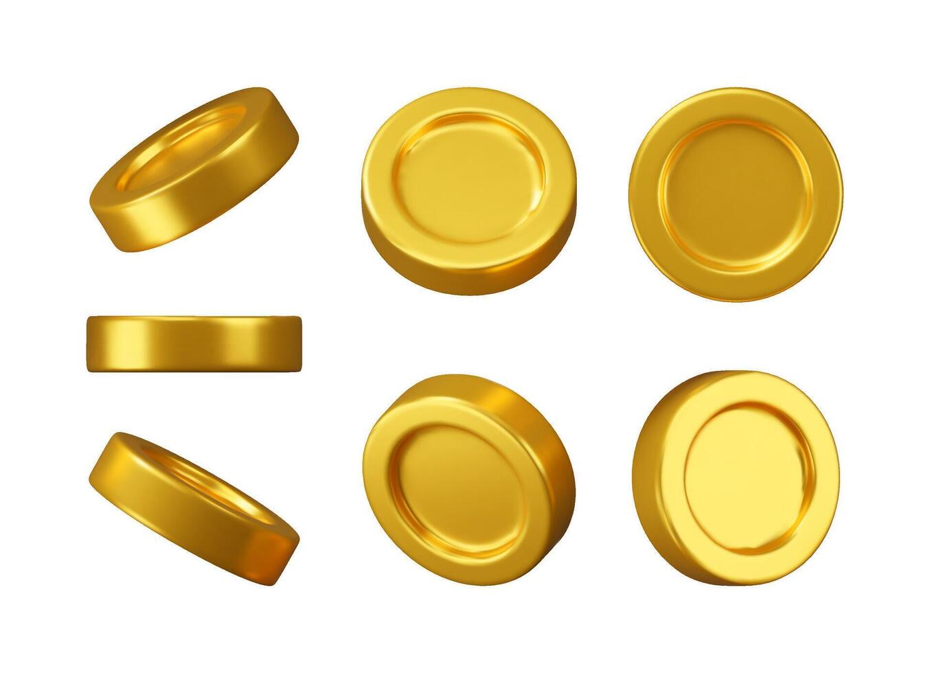 3D gold coin icon set isolated. American dollar coin vector