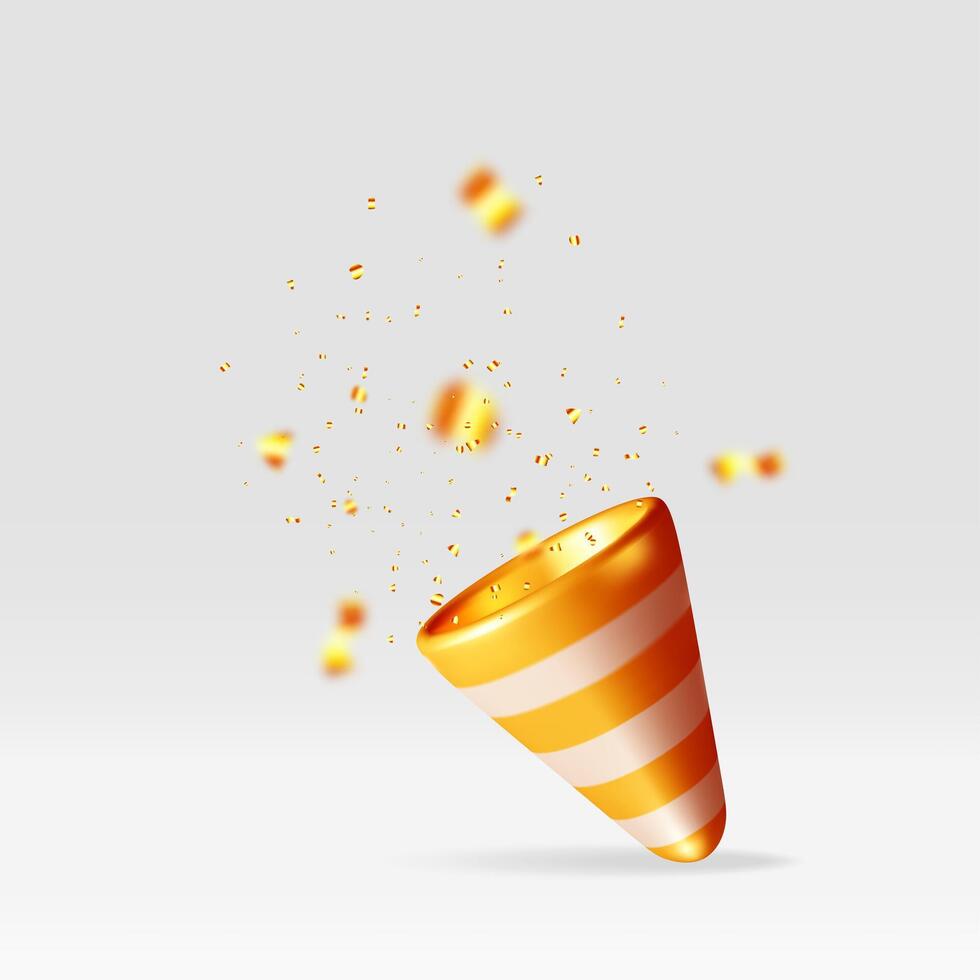 3D party popper with confetti isolated vector