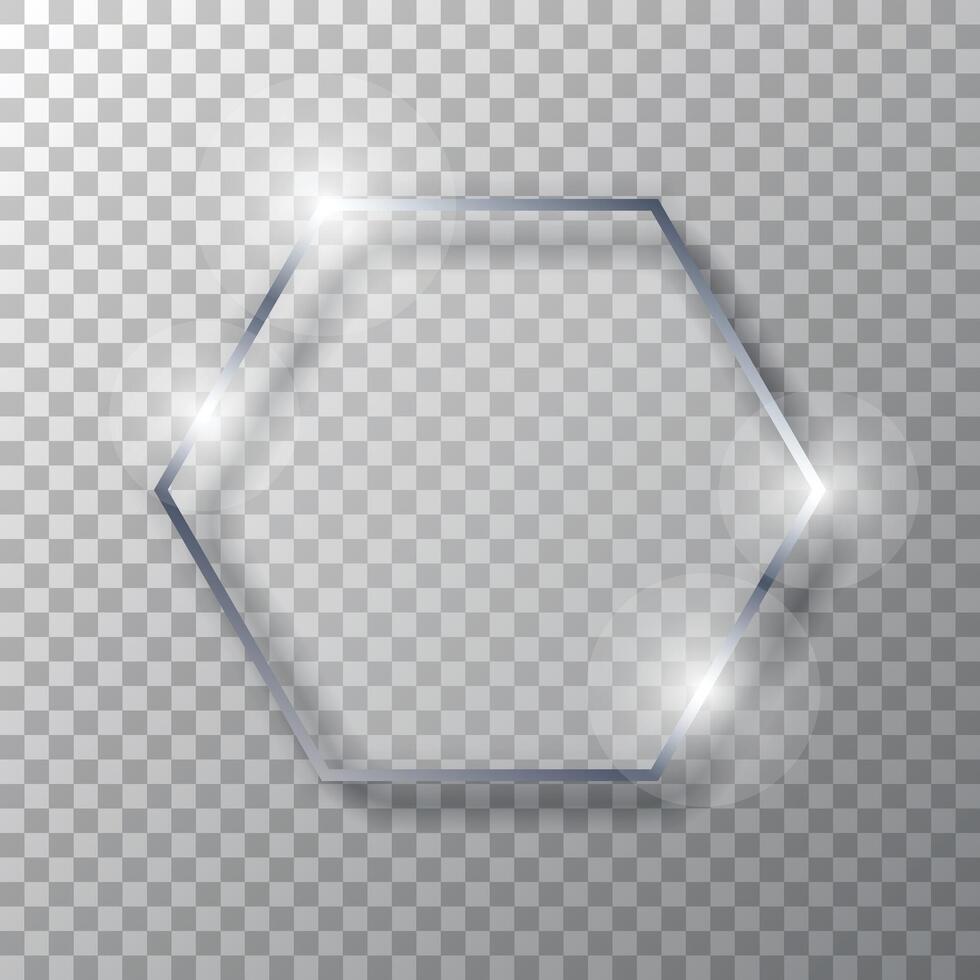 Hexagon glass plate icon in flat style. Realistic window illustration on isolated background. Clear glass showcase sign business concept. vector