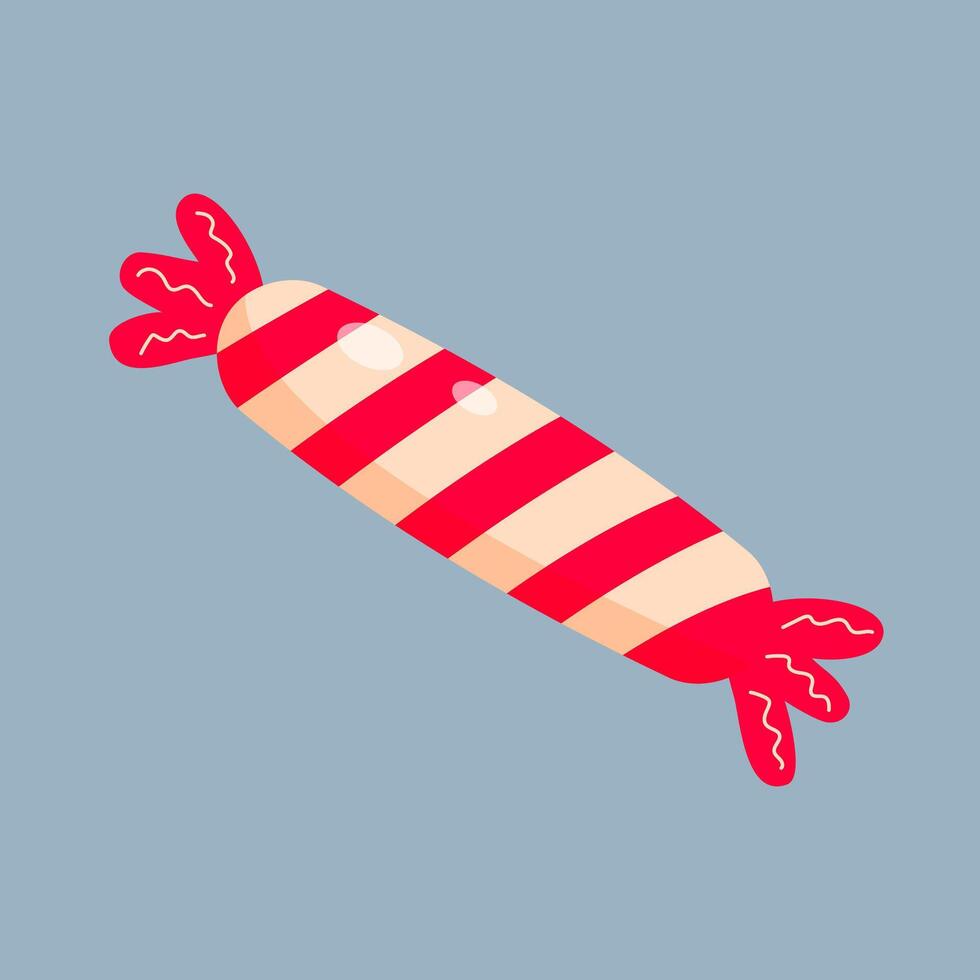 Christmas striped lollipop. Peppermint candy red and white wrapped. vector