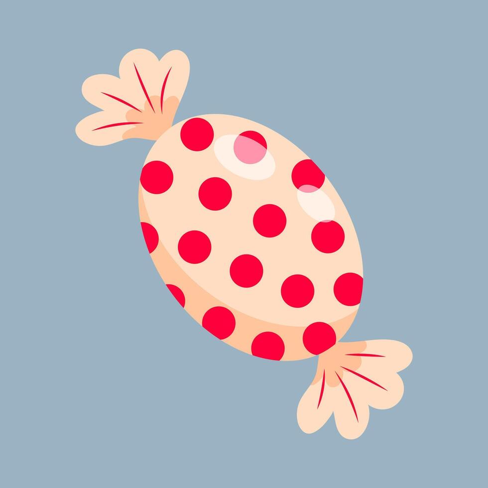 Christmas lollipop with polka dots. Peppermint candy red and white wrapped. vector