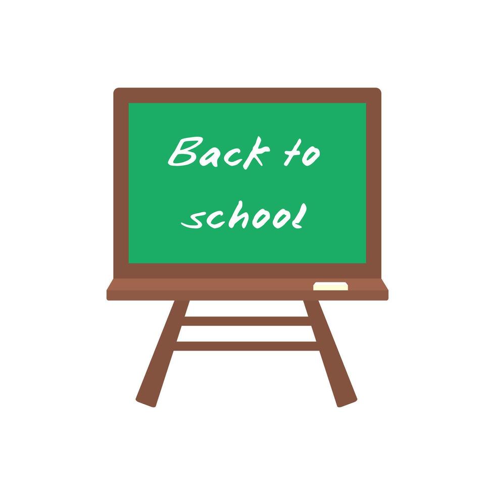 Green chalkboard with wooden frame on legs. School blackboard with chalk and the inscription back to school. illustration isolated on a white background. vector