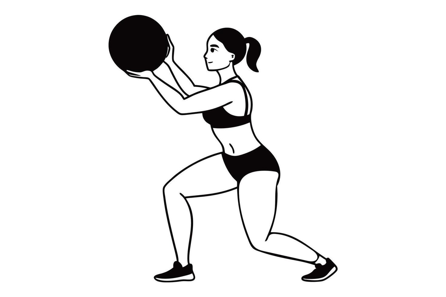 A Silhouette of a Woman Exercising with a Medicine Ball vector