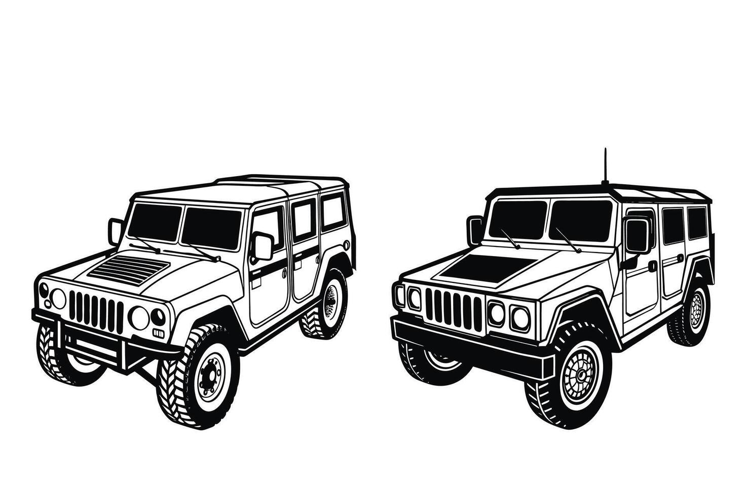 2 Different Humvee silhouette on white background vector