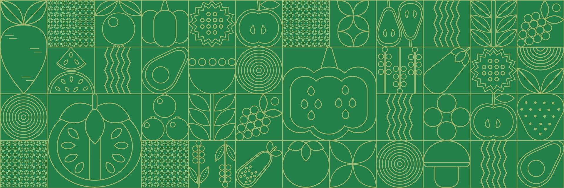 Bauhaus vegetable abstract. Geometric line drawing. Vegetables and fruits seamless pattern bauhaus. Natural flower plant with simple shape, abstract eco farming concept. minimal banner vector