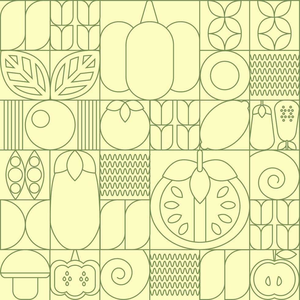 Bauhaus vegetable abstract. Geometric line drawing. Vegetables and fruits seamless pattern bauhaus. Natural flower plant with simple shape, abstract eco farming concept. minimal banner vector