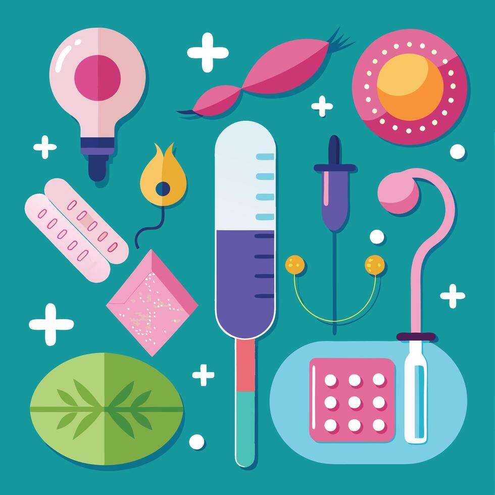 A flat design of medical items and other items vector