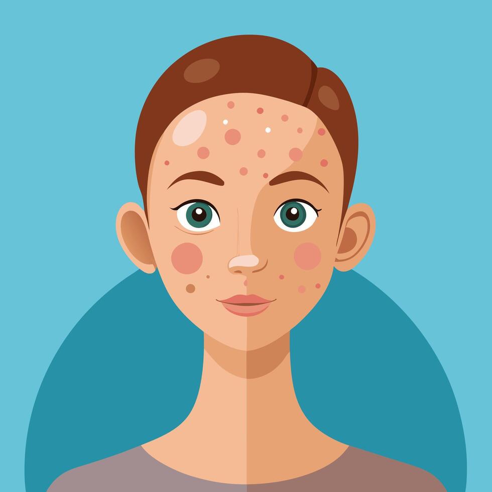 A woman with acne on her face vector