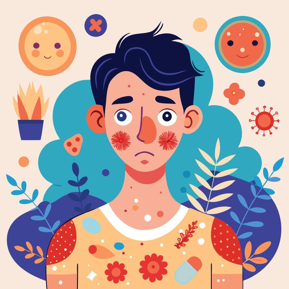 Illustration of a man with a rash on his face vector