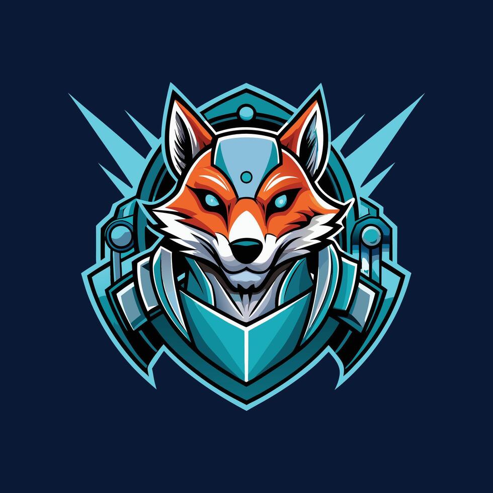 Cybernetic fox mascot esports gaming logo design vector