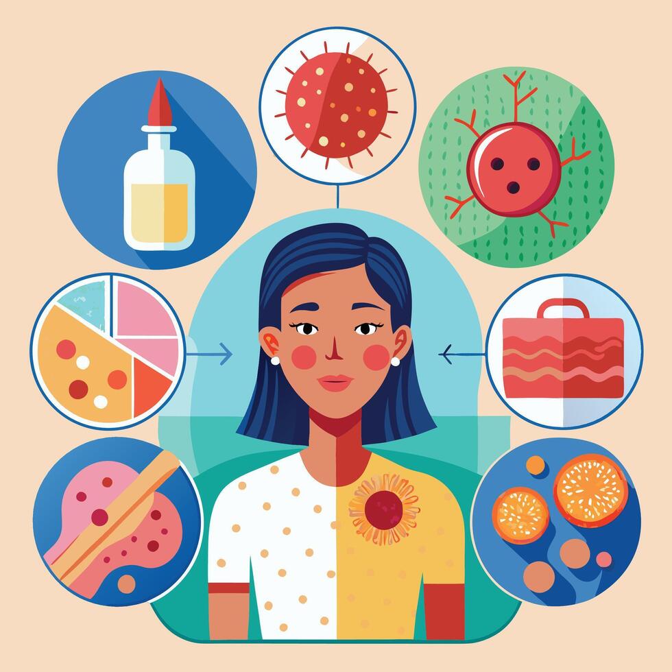 Illustration of a woman with a virus vector