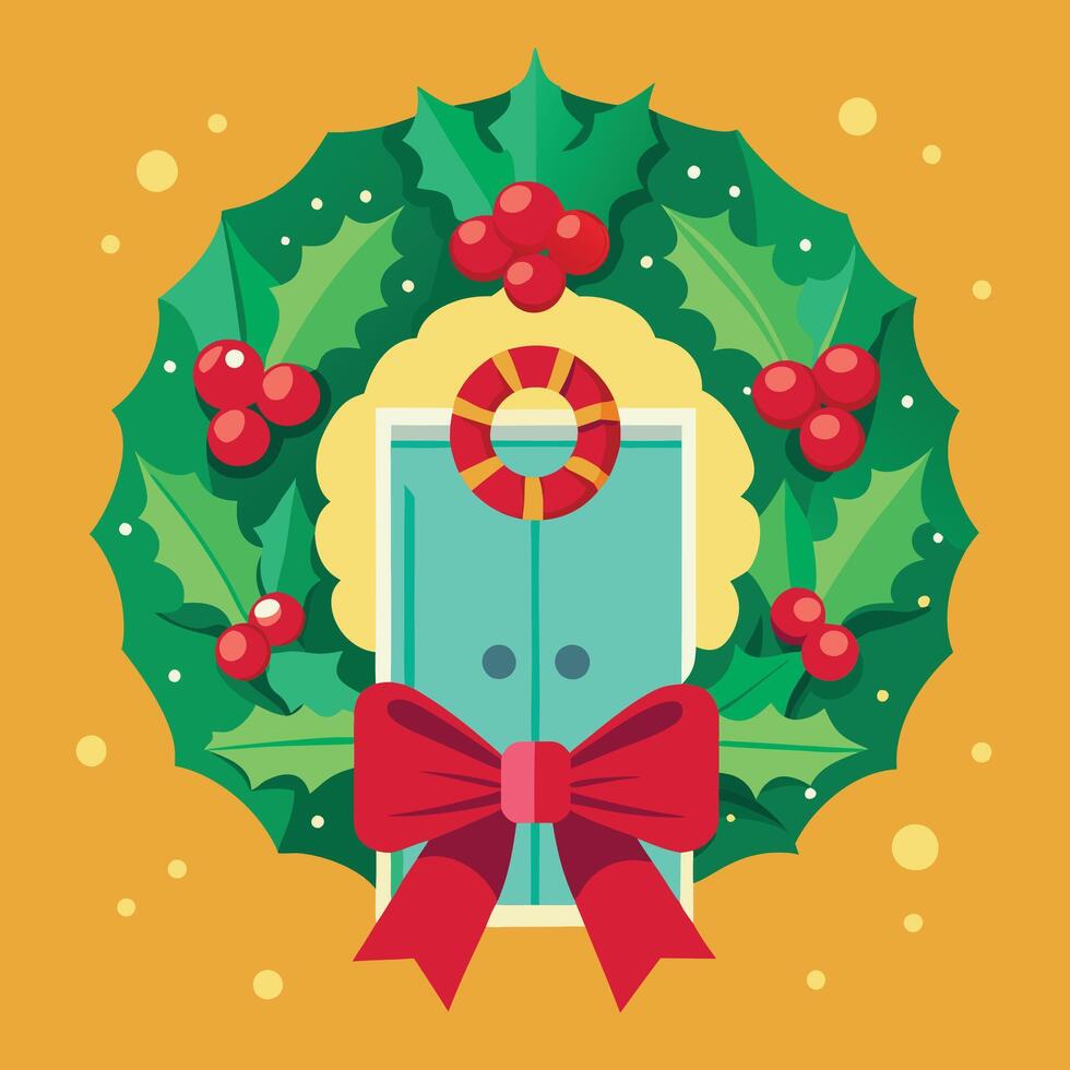 Christmas wreath with door and holly berries vector
