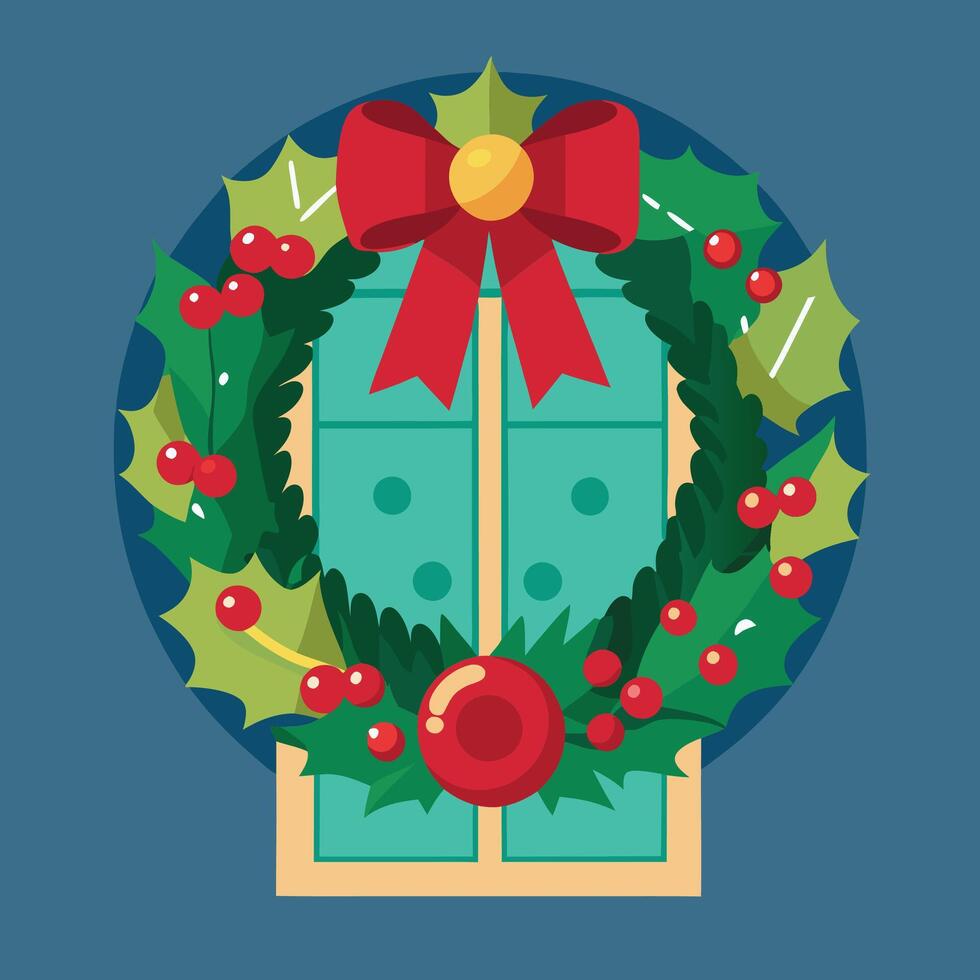 Christmas wreath on the door vector