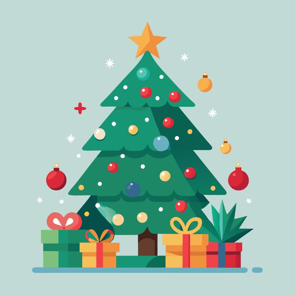 Christmas tree with presents and gifts flat design illustration vector