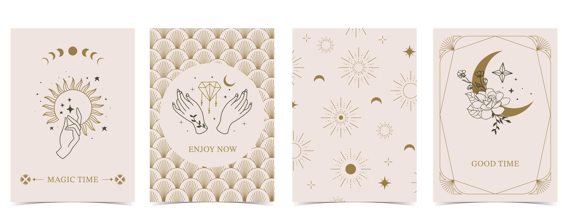Boho invitation card with tarot style and deco frame. Mystic for a4 vertical design vector