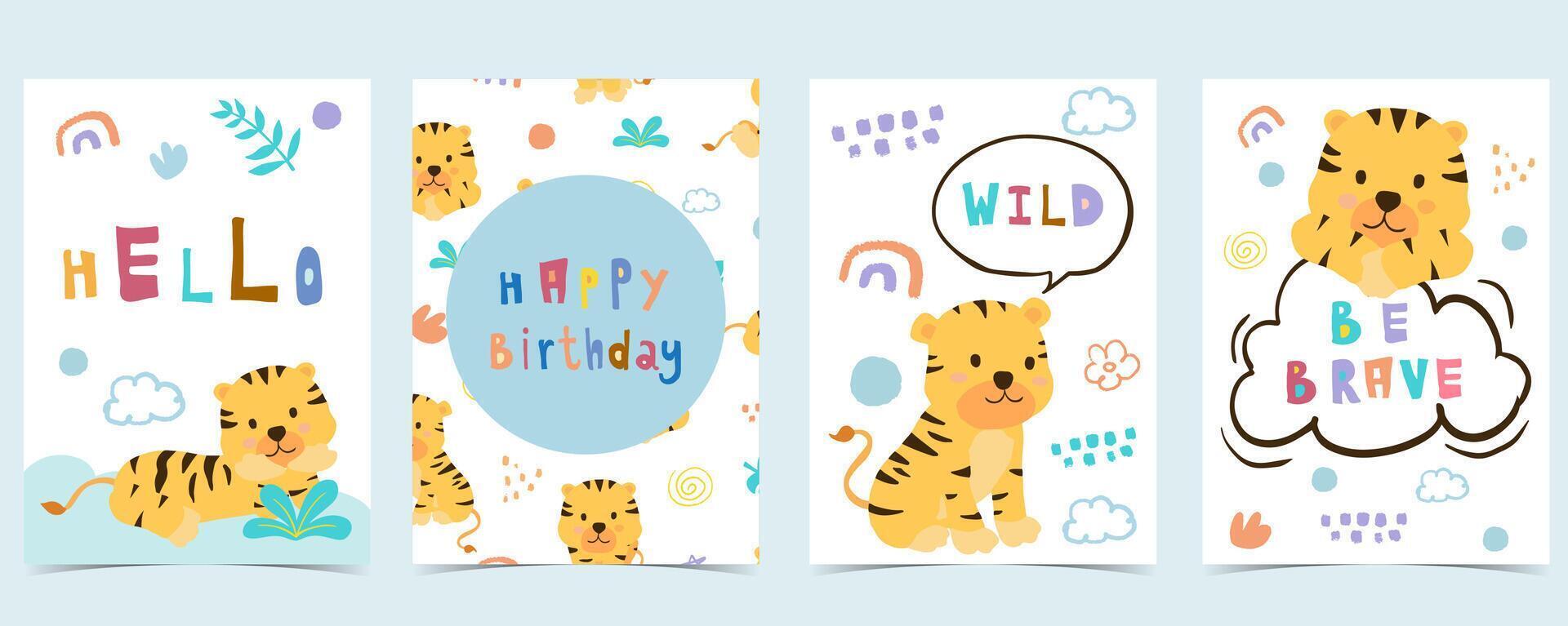 cute baby tiger template background for a4 vertical design vector