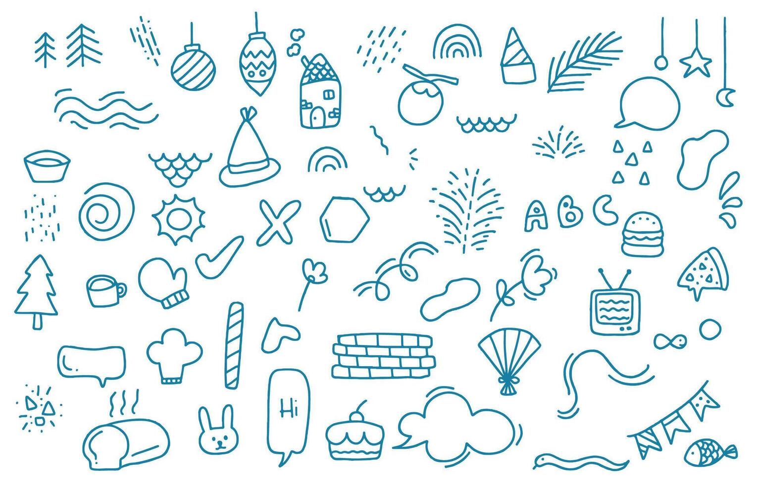 cute doodle element object with leaf,cup, television for nursery school design vector
