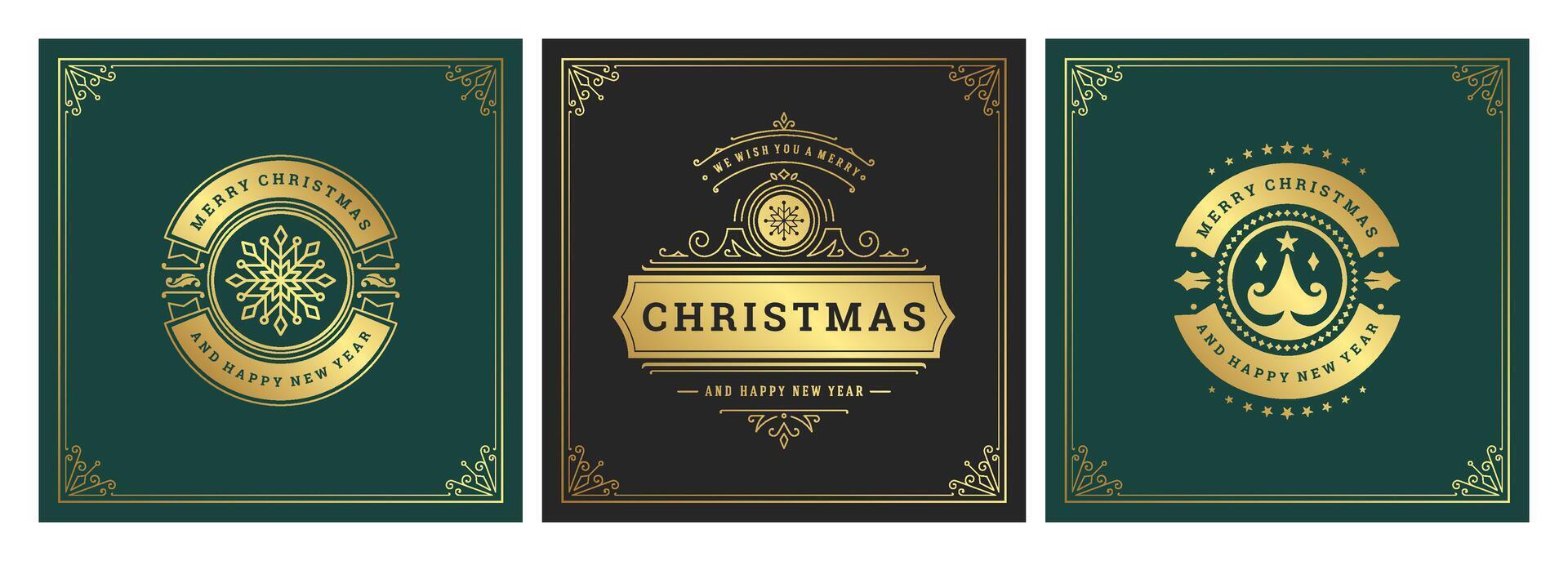 Festive Christmas and New Year greeting cards with elegant designs vector