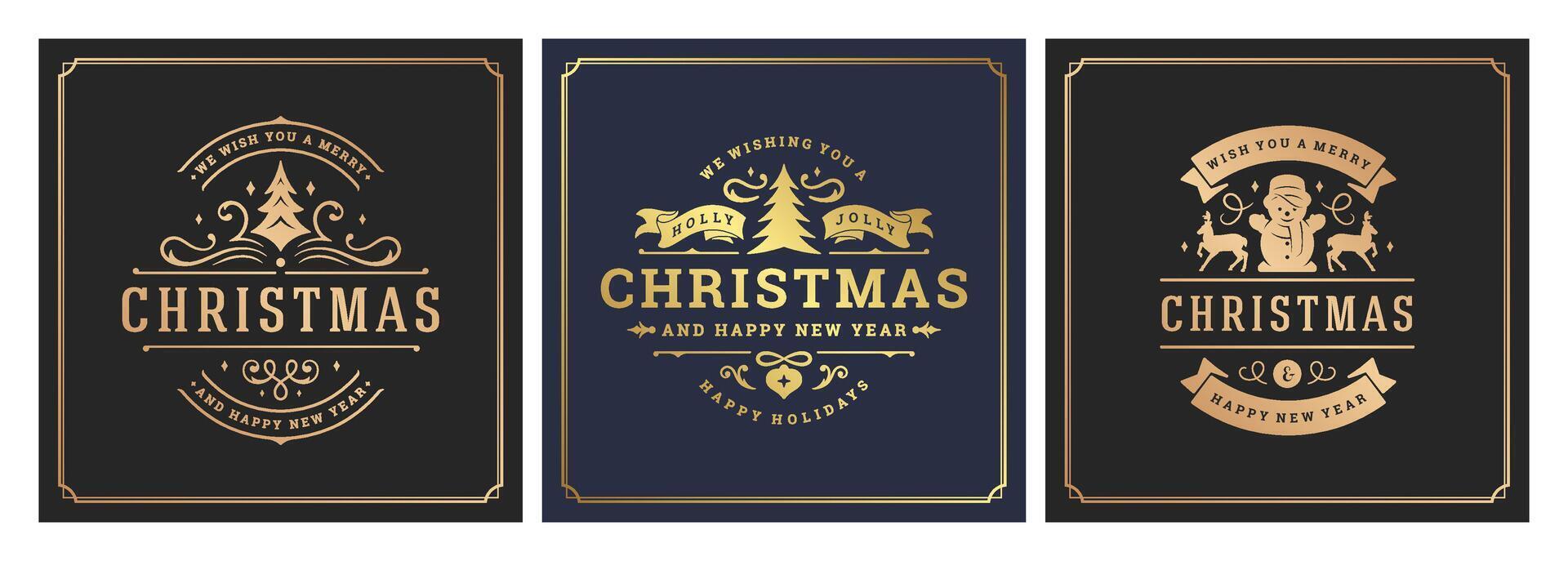 Festive Christmas and New Year greeting designs with typography vector