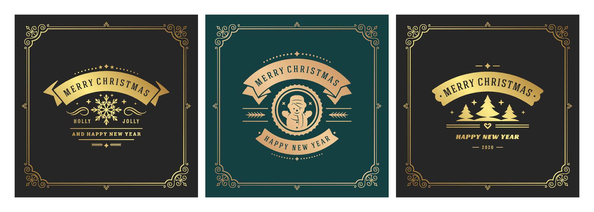 Festive Christmas and New Year greeting cards with elegant designs vector