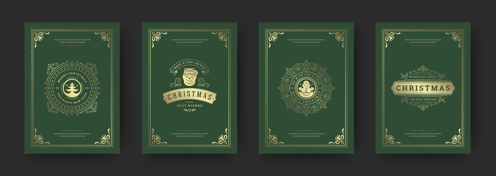 Elegant green Christmas book covers featuring intricate designs and gold accents vector