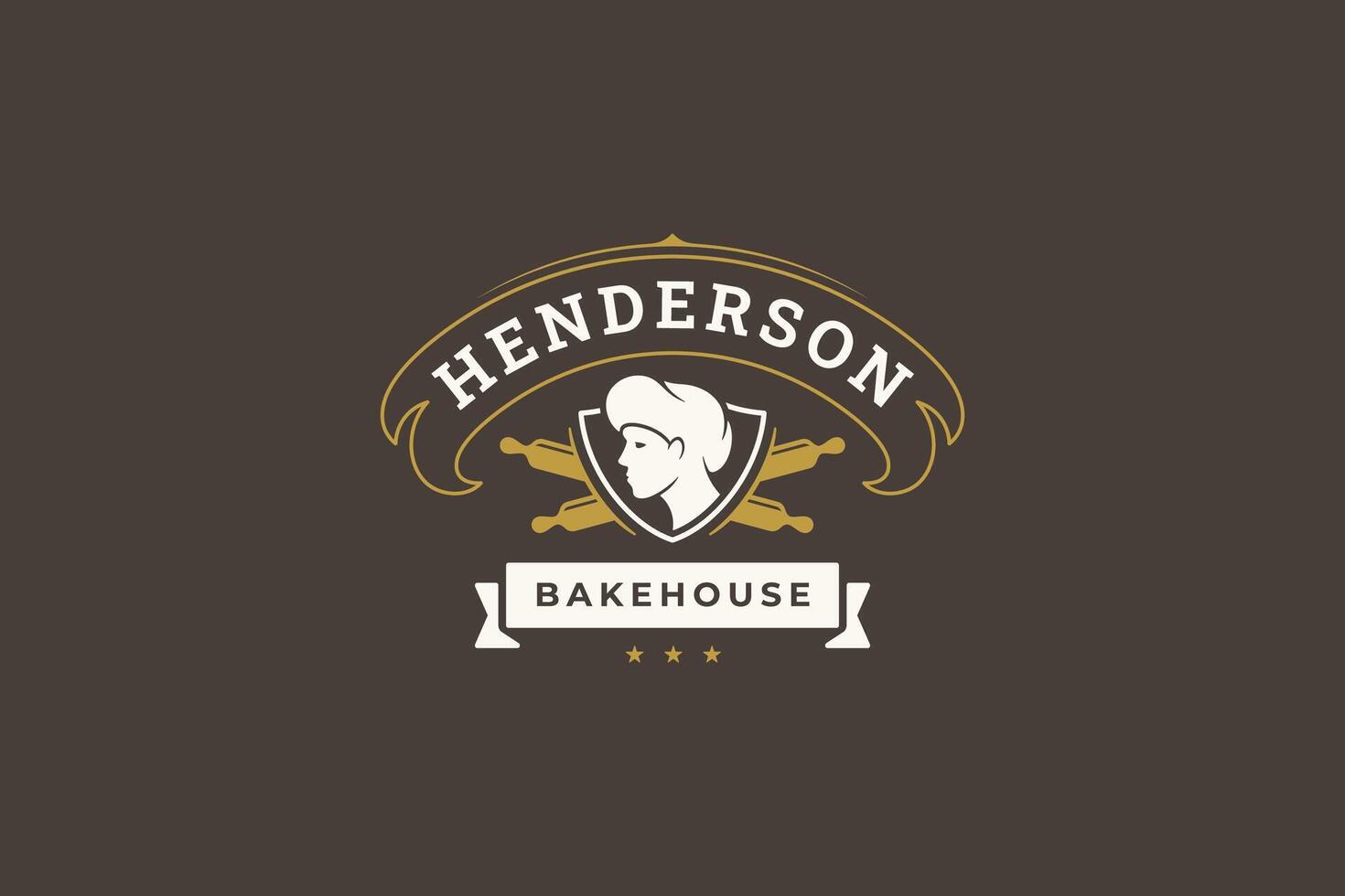 Cookery man portrait bakery bakehouse retro logo design template flat illustration vector